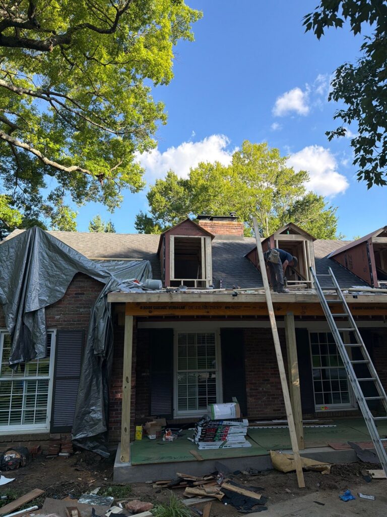 dormers being framed on a house