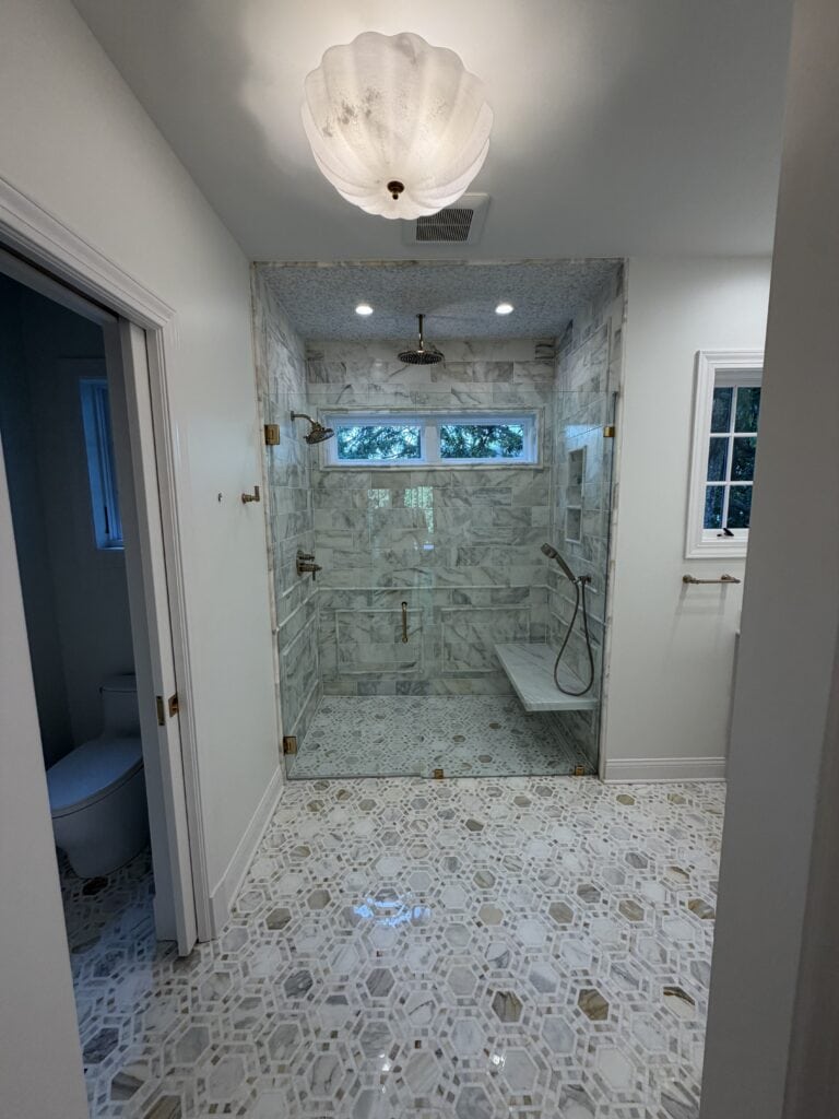 frameless shower door marble shower